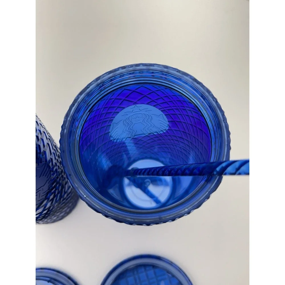 Starbucks New Blue Iridescent Grid Tumblers 24oz & 16oz Set Limited Edition Cups